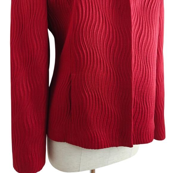 Lafayette 148 New York Open Front Blazer Jacket Size 8 Red Silk Blend Holiday - Picture 4 of 9